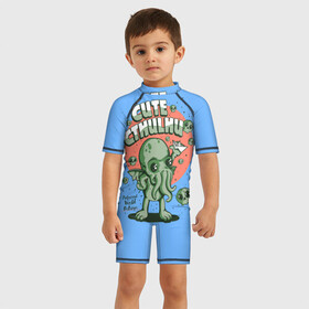 Детский купальный костюм 3D с принтом Ктулху в Тюмени, Полиэстер 85%, Спандекс 15% | застежка на молнии на спине | cthulhu | cthulhu fhtagn | lovecraft | ктулху | лавкрафт