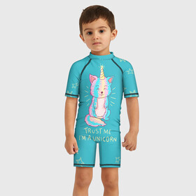 Детский купальный костюм 3D с принтом единорог в Тюмени, Полиэстер 85%, Спандекс 15% | застежка на молнии на спине | cat | pony | unicorn