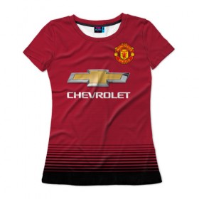 Женская футболка 3D с принтом Погба Манчестер 18-19 в Тюмени, 100% полиэфир ( синтетическое хлопкоподобное полотно) | прямой крой, круглый вырез горловины, длина до линии бедер | pogba | красный | поль погба | футбольная форма