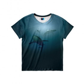 Детская футболка 3D с принтом Акулы в Тюмени, 100% гипоаллергенный полиэфир | прямой крой, круглый вырез горловины, длина до линии бедер, чуть спущенное плечо, ткань немного тянется | море | океан | подводный мир | рыба | хищник