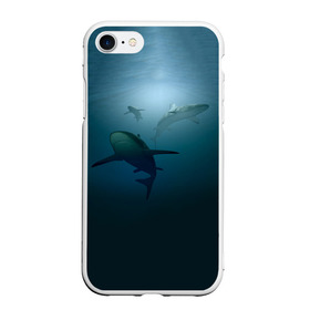 Чехол для iPhone 7/8 матовый с принтом Акулы в Тюмени, Силикон | Область печати: задняя сторона чехла, без боковых панелей | море | океан | подводный мир | рыба | хищник