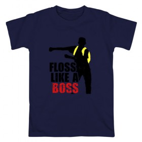 Мужская футболка хлопок с принтом Floss like a boss в Тюмени, 100% хлопок | прямой крой, круглый вырез горловины, длина до линии бедер, слегка спущенное плечо. | 