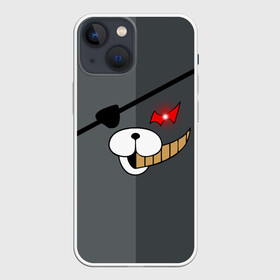 Чехол для iPhone 13 mini с принтом KUROKUMA  на сером в Тюмени,  |  | anime | bear | black  white | danganronpa | kurokuma | monodam | monokuma | monomi | monotaro | pink | rabbit | school | shirokuma | аниме | главарь | мoноми | монокума | черно белый | школа