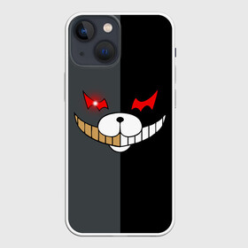 Чехол для iPhone 13 mini с принтом KUROKUMA x MONOKUMA в Тюмени,  |  | anime | bear | black  white | danganronpa | kurokuma | monodam | monokuma | monomi | monotaro | pink | rabbit | school | shirokuma | аниме | главарь | мoноми | монокума | черно белый | школа