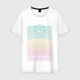 Мужская футболка хлопок с принтом Ананас в Тюмени, 100% хлопок | прямой крой, круглый вырез горловины, длина до линии бедер, слегка спущенное плечо. | hi tech | абстракция | ананас | геометрия | линии | минимализм | радуга | фрукт
