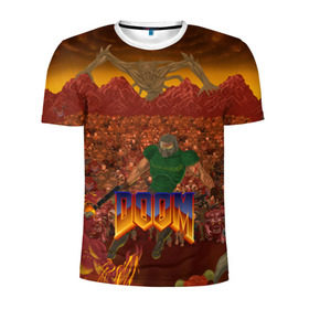 Мужская футболка 3D спортивная с принтом Doom в Тюмени, 100% полиэстер с улучшенными характеристиками | приталенный силуэт, круглая горловина, широкие плечи, сужается к линии бедра | 