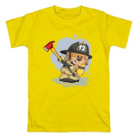 Мужская футболка хлопок с принтом Пожарник в Тюмени, 100% хлопок | прямой крой, круглый вырез горловины, длина до линии бедер, слегка спущенное плечо. | 