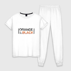 Женская пижама хлопок с принтом Orange Is the New Black в Тюмени, 100% хлопок | брюки и футболка прямого кроя, без карманов, на брюках мягкая резинка на поясе и по низу штанин | orange is the new black | оранжевый  хит сезона