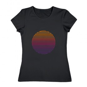Женская футболка хлопок с принтом Линейное солнце в Тюмени, 100% хлопок | прямой крой, круглый вырез горловины, длина до линии бедер, слегка спущенное плечо | восход | геометрия | закат | линейное солнце | линии | минимализм | солнце