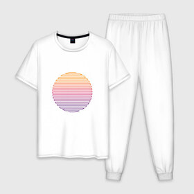 Мужская пижама хлопок с принтом Линейное солнце в Тюмени, 100% хлопок | брюки и футболка прямого кроя, без карманов, на брюках мягкая резинка на поясе и по низу штанин
 | Тематика изображения на принте: восход | геометрия | закат | линейное солнце | линии | минимализм | солнце