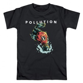 Мужская футболка хлопок с принтом Pollution в Тюмени, 100% хлопок | прямой крой, круглый вырез горловины, длина до линии бедер, слегка спущенное плечо. | pollution | арт | газ | дым | загрязнение | противогаз | рыба | экология