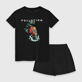 Женская пижама с шортиками хлопок с принтом Pollution в Тюмени, 100% хлопок | футболка прямого кроя, шорты свободные с широкой мягкой резинкой | pollution | арт | газ | дым | загрязнение | противогаз | рыба | экология