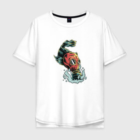 Мужская футболка хлопок Oversize с принтом Pollution в Тюмени, 100% хлопок | свободный крой, круглый ворот, “спинка” длиннее передней части | pollution | арт | газ | дым | загрязнение | противогаз | рыба | экология