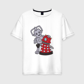 Женская футболка хлопок Oversize с принтом Доктор кто в Тюмени, 100% хлопок | свободный крой, круглый ворот, спущенный рукав, длина до линии бедер
 | далек | джоди уиттакер | доктор кто | зонт | киберлюди | кот  . doctor who | тардис