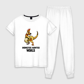 Женская пижама хлопок с принтом Monster Hunter: World в Тюмени, 100% хлопок | брюки и футболка прямого кроя, без карманов, на брюках мягкая резинка на поясе и по низу штанин | monster hunter: world