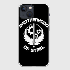 Чехол для iPhone 13 mini с принтом БРАТСТВО СТАЛИ в Тюмени,  |  | 101 | 111 | 76 | bethesda | brotherhood of steel | fallout | outcast | vault | war | братство стали | бункер | война | постапокалипсис | убежище | фолаут | фоллаут