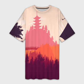 Платье-футболка 3D с принтом Firewatch в Тюмени,  |  | campo santo | firewatch | арт | вечер | вид | горы | закат | игра | лес | озеро | олень | пейзаж | пожарный дозор | солнце | холмы