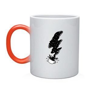 Кружка хамелеон с принтом Черный кофе в Тюмени, керамика | меняет цвет при нагревании, емкость 330 мл | арт | брызги | завтрак | капли | кофе | молния | напиток | черный кофе
