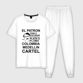 Мужская пижама хлопок с принтом Pablo Escobar в Тюмени, 100% хлопок | брюки и футболка прямого кроя, без карманов, на брюках мягкая резинка на поясе и по низу штанин
 | escobar | loving pablo | эскобар