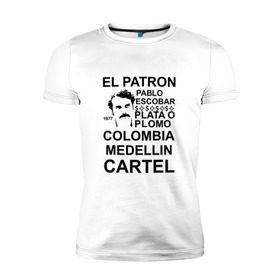 Мужская футболка премиум с принтом Pablo Escobar в Тюмени, 92% хлопок, 8% лайкра | приталенный силуэт, круглый вырез ворота, длина до линии бедра, короткий рукав | escobar | loving pablo | эскобар