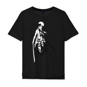 Мужская футболка хлопок Oversize с принтом Mikasa Ackerman в Тюмени, 100% хлопок | свободный крой, круглый ворот, “спинка” длиннее передней части | mikasa | микаса
