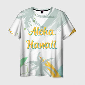Мужская футболка 3D с принтом Aloha Hawaii в Тюмени, 100% полиэфир | прямой крой, круглый вырез горловины, длина до линии бедер | aloha | summer | sun | travel | гавайи | лето | путешествия