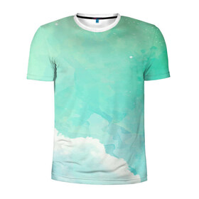 Мужская футболка 3D спортивная с принтом Облако в Тюмени, 100% полиэстер с улучшенными характеристиками | приталенный силуэт, круглая горловина, широкие плечи, сужается к линии бедра | Тематика изображения на принте: абстракт | вектор | звезды | зеленый | красиво | небо | облако | синий | узор