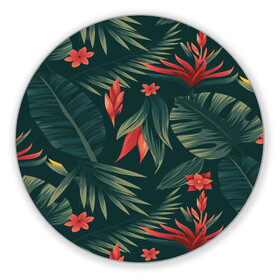 Коврик для мышки круглый с принтом Тропики в Тюмени, резина и полиэстер | круглая форма, изображение наносится на всю лицевую часть | вектор | джунгли | дизайн | зеленый | красиво | красный | лес | лето | папоротник | тропики | тропические листья