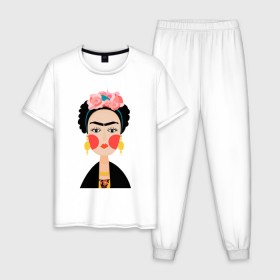 Мужская пижама хлопок с принтом Фрида Кало в Тюмени, 100% хлопок | брюки и футболка прямого кроя, без карманов, на брюках мягкая резинка на поясе и по низу штанин
 | frida kahlo de rivera | фрида кало