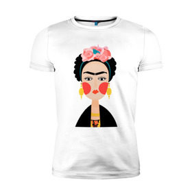 Мужская футболка премиум с принтом Фрида Кало в Тюмени, 92% хлопок, 8% лайкра | приталенный силуэт, круглый вырез ворота, длина до линии бедра, короткий рукав | frida kahlo de rivera | фрида кало