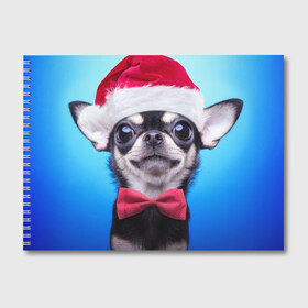 Альбом для рисования с принтом рождество в Тюмени, 100% бумага
 | матовая бумага, плотность 200 мг. | Тематика изображения на принте: dog | happy new year | бантик | взгляд | глаза | новый год | пинчер | праздник | санта клаус | собака | той терьер