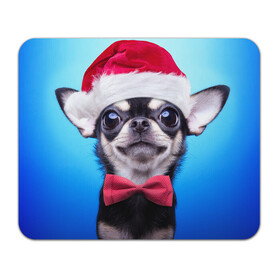 Коврик для мышки прямоугольный с принтом рождество в Тюмени, натуральный каучук | размер 230 х 185 мм; запечатка лицевой стороны | Тематика изображения на принте: dog | happy new year | бантик | взгляд | глаза | новый год | пинчер | праздник | санта клаус | собака | той терьер
