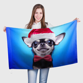 Флаг 3D с принтом рождество в Тюмени, 100% полиэстер | плотность ткани — 95 г/м2, размер — 67 х 109 см. Принт наносится с одной стороны | dog | happy new year | бантик | взгляд | глаза | новый год | пинчер | праздник | санта клаус | собака | той терьер