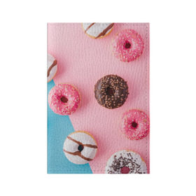 Обложка для паспорта матовая кожа с принтом пончики в Тюмени, натуральная матовая кожа | размер 19,3 х 13,7 см; прозрачные пластиковые крепления | candy | еда | конфеты | пончики | сладости