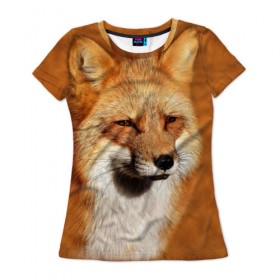 Женская футболка 3D с принтом Лисичка в Тюмени, 100% полиэфир ( синтетическое хлопкоподобное полотно) | прямой крой, круглый вырез горловины, длина до линии бедер | животные | зверь | лиса | лисичка | природа | рыжая | фыр