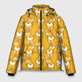 Мужская зимняя куртка 3D с принтом Корги Паттерн в Тюмени, верх — 100% полиэстер; подкладка — 100% полиэстер; утеплитель — 100% полиэстер | длина ниже бедра, свободный силуэт Оверсайз. Есть воротник-стойка, отстегивающийся капюшон и ветрозащитная планка. 

Боковые карманы с листочкой на кнопках и внутренний карман на молнии. | друг человека | мимими | оранжевый | пес | попка | собака