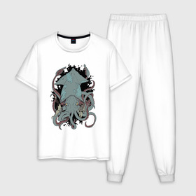 Мужская пижама хлопок с принтом Kraken в Тюмени, 100% хлопок | брюки и футболка прямого кроя, без карманов, на брюках мягкая резинка на поясе и по низу штанин
 | Тематика изображения на принте: kraken | octopus | кальмар | кракен | осьминог