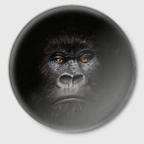 Значок с принтом Горилла 3D в Тюмени,  металл | круглая форма, металлическая застежка в виде булавки | горилла | животные | обезьянка