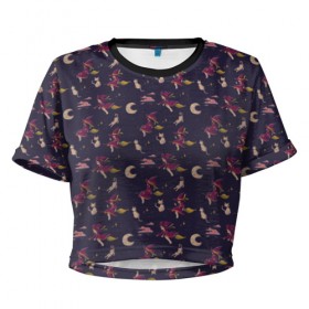 Женская футболка Cropp-top с принтом Маленькая Ведьмочка в Тюмени, 100% полиэстер | круглая горловина, длина футболки до линии талии, рукава с отворотами | Тематика изображения на принте: 