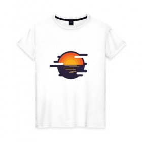 Женская футболка хлопок с принтом Морской закат в Тюмени, 100% хлопок | прямой крой, круглый вырез горловины, длина до линии бедер, слегка спущенное плечо | волны | восход | геометрия | закат | минимализм | море | отражение | солнце