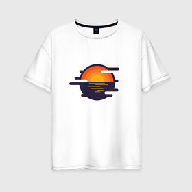 Женская футболка хлопок Oversize с принтом Морской закат в Тюмени, 100% хлопок | свободный крой, круглый ворот, спущенный рукав, длина до линии бедер
 | волны | восход | геометрия | закат | минимализм | море | отражение | солнце