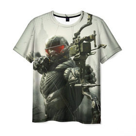 Мужская футболка 3D с принтом Crysis в Тюмени, 100% полиэфир | прямой крой, круглый вырез горловины, длина до линии бедер | crysis | warhead | wars | гамма | инопланетян | кризис | лазер | наногранаты | нанокостюм | оружия | прицел | экзоскелет