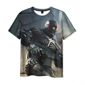 Мужская футболка 3D с принтом Crysis в Тюмени, 100% полиэфир | прямой крой, круглый вырез горловины, длина до линии бедер | crysis | warhead | wars | гамма | инопланетян | кризис | лазер | наногранаты | нанокостюм | оружия | прицел | экзоскелет