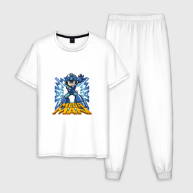 Мужская пижама хлопок с принтом Megaman в Тюмени, 100% хлопок | брюки и футболка прямого кроя, без карманов, на брюках мягкая резинка на поясе и по низу штанин
 | 