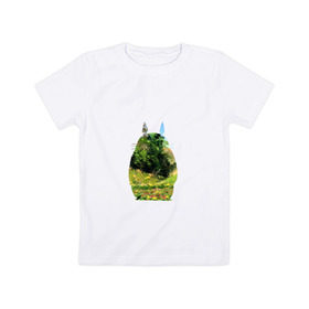 Детская футболка хлопок с принтом Тоторо в Тюмени, 100% хлопок | круглый вырез горловины, полуприлегающий силуэт, длина до линии бедер | art | hayao miyazaki | mei kusakabe | tonari no totoro | берлога | лапа | лес | мой сосед тоторо | хаяо миядзаки