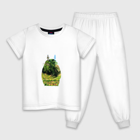 Детская пижама хлопок с принтом Тоторо в Тюмени, 100% хлопок |  брюки и футболка прямого кроя, без карманов, на брюках мягкая резинка на поясе и по низу штанин
 | Тематика изображения на принте: art | hayao miyazaki | mei kusakabe | tonari no totoro | берлога | лапа | лес | мой сосед тоторо | хаяо миядзаки
