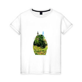 Женская футболка хлопок с принтом Тоторо в Тюмени, 100% хлопок | прямой крой, круглый вырез горловины, длина до линии бедер, слегка спущенное плечо | art | hayao miyazaki | mei kusakabe | tonari no totoro | берлога | лапа | лес | мой сосед тоторо | хаяо миядзаки