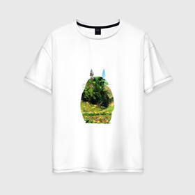 Женская футболка хлопок Oversize с принтом Тоторо в Тюмени, 100% хлопок | свободный крой, круглый ворот, спущенный рукав, длина до линии бедер
 | art | hayao miyazaki | mei kusakabe | tonari no totoro | берлога | лапа | лес | мой сосед тоторо | хаяо миядзаки