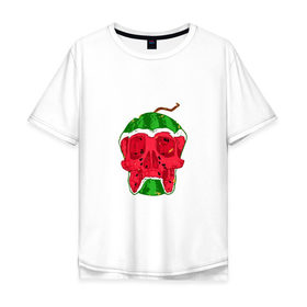 Мужская футболка хлопок Oversize с принтом Арбузный Череп в Тюмени, 100% хлопок | свободный крой, круглый ворот, “спинка” длиннее передней части | арбуз | вкусняшка | лето | скелет | фрукт