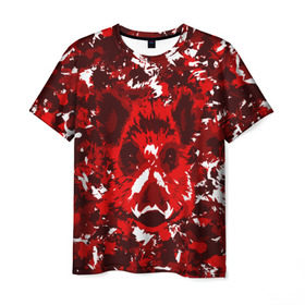 Мужская футболка 3D с принтом Краснобелый камуфляж с кабаном в Тюмени, 100% полиэфир | прямой крой, круглый вырез горловины, длина до линии бедер | Тематика изображения на принте: кабан | милитари | москва | мясо | свин | свинья